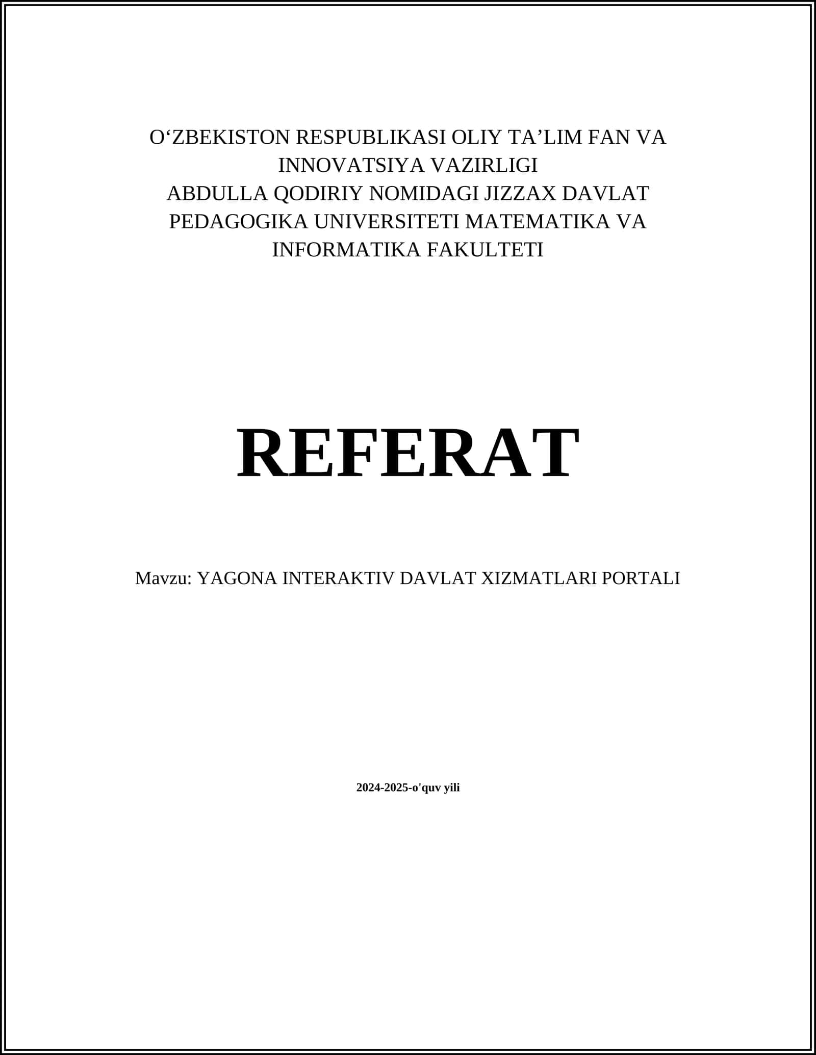 YAGONA INTERAKTIV DAVLAT XIZMATLARI PORTALI