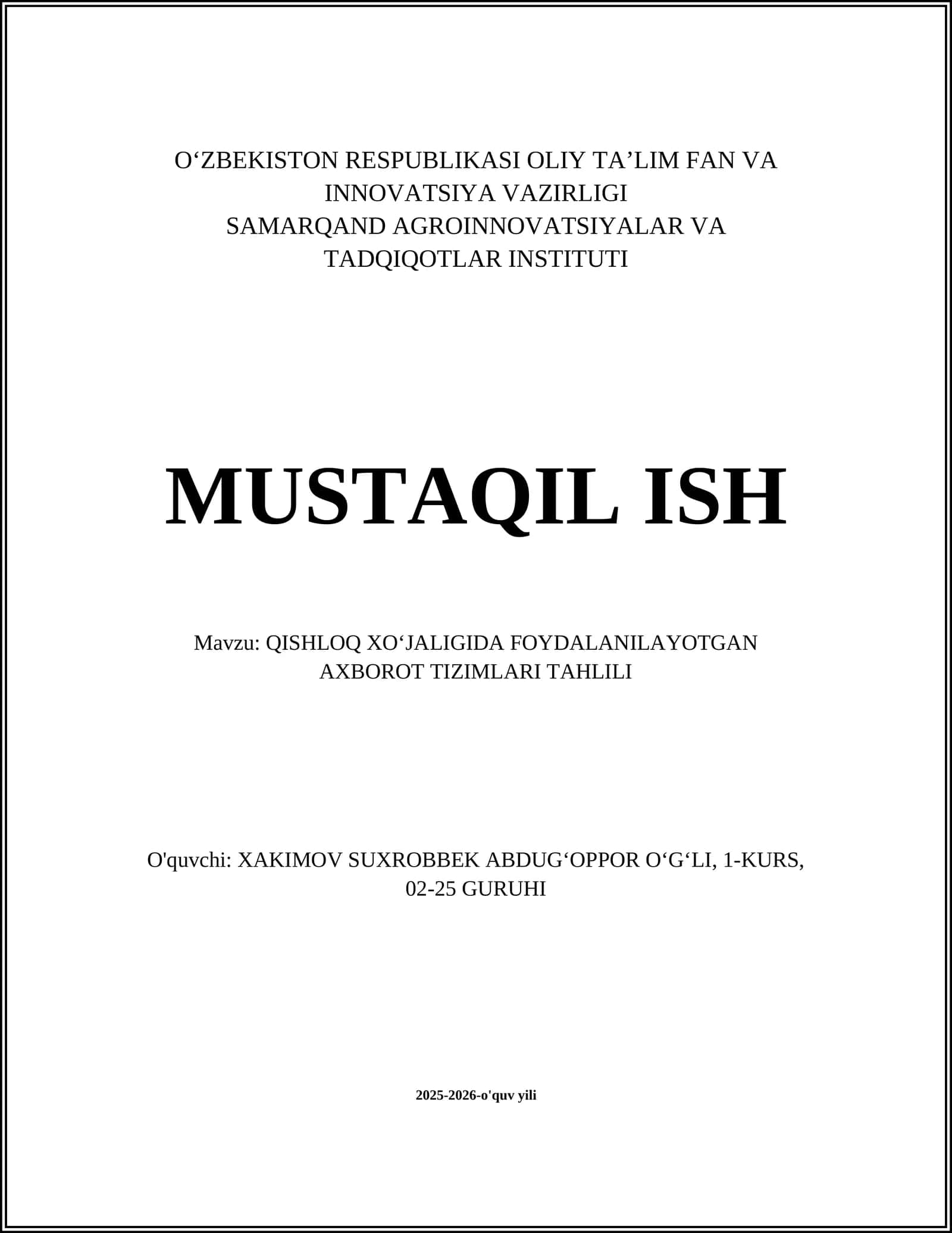 Qishloq xo‘jaligida foydalanilayotgan axborot tizimlari tahlili