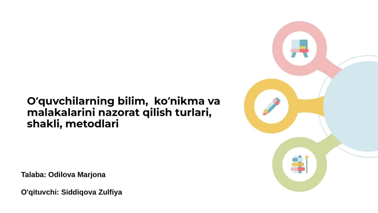 O‘quvchilarning bilim, ko‘nikma va malakalarini nazorat qilish turlari, shakli, metodlari