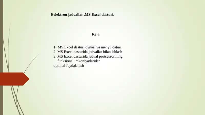 Eelektron jadvallar .MS Excel dasturi.