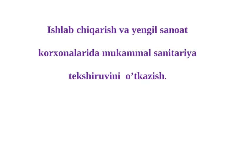 Mukammal Sanitariya Tekshiruvi