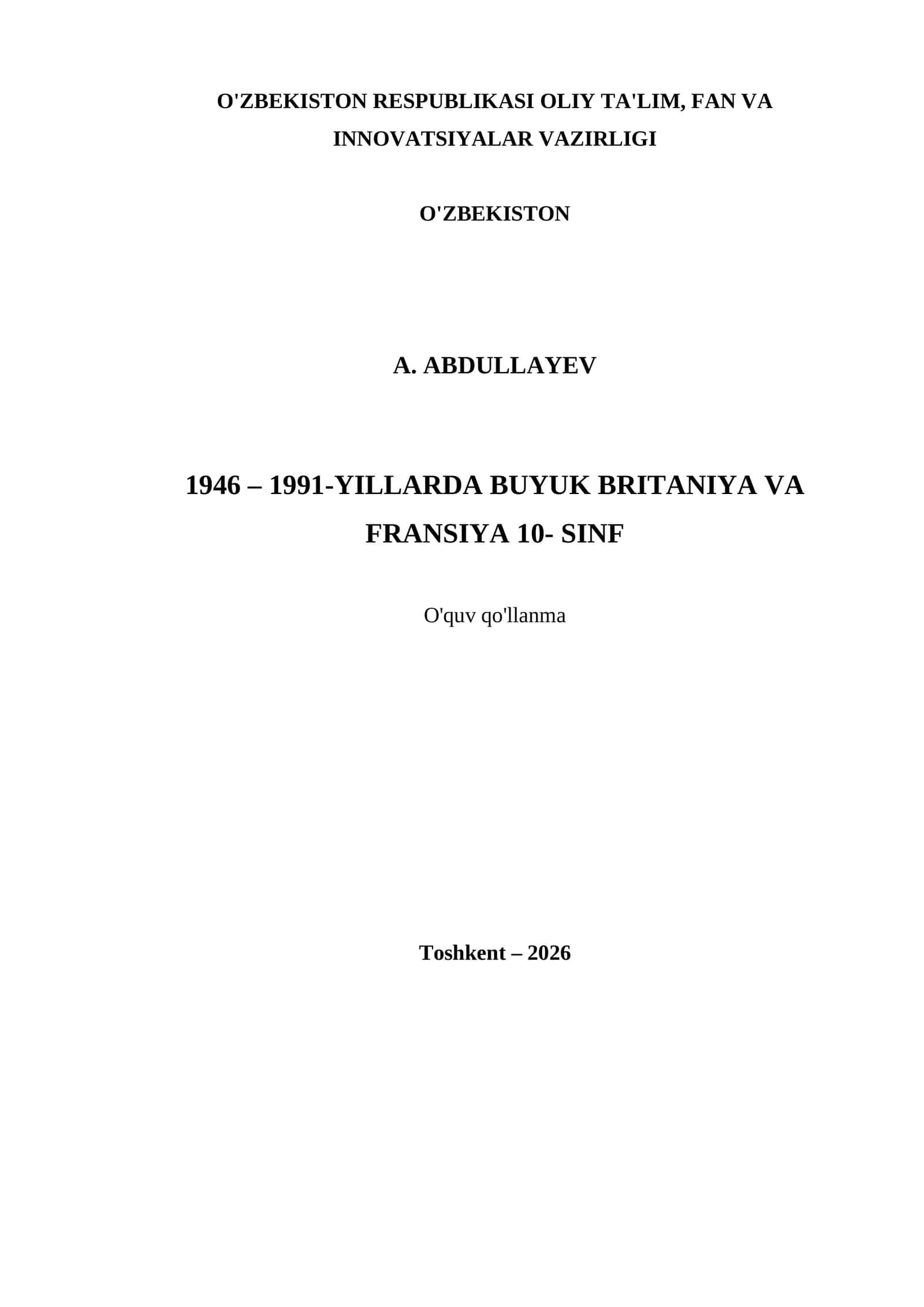 1946 – 1991-YILLARDA BUYUK BRITANIYA VA FRANSIYA 10- SINF