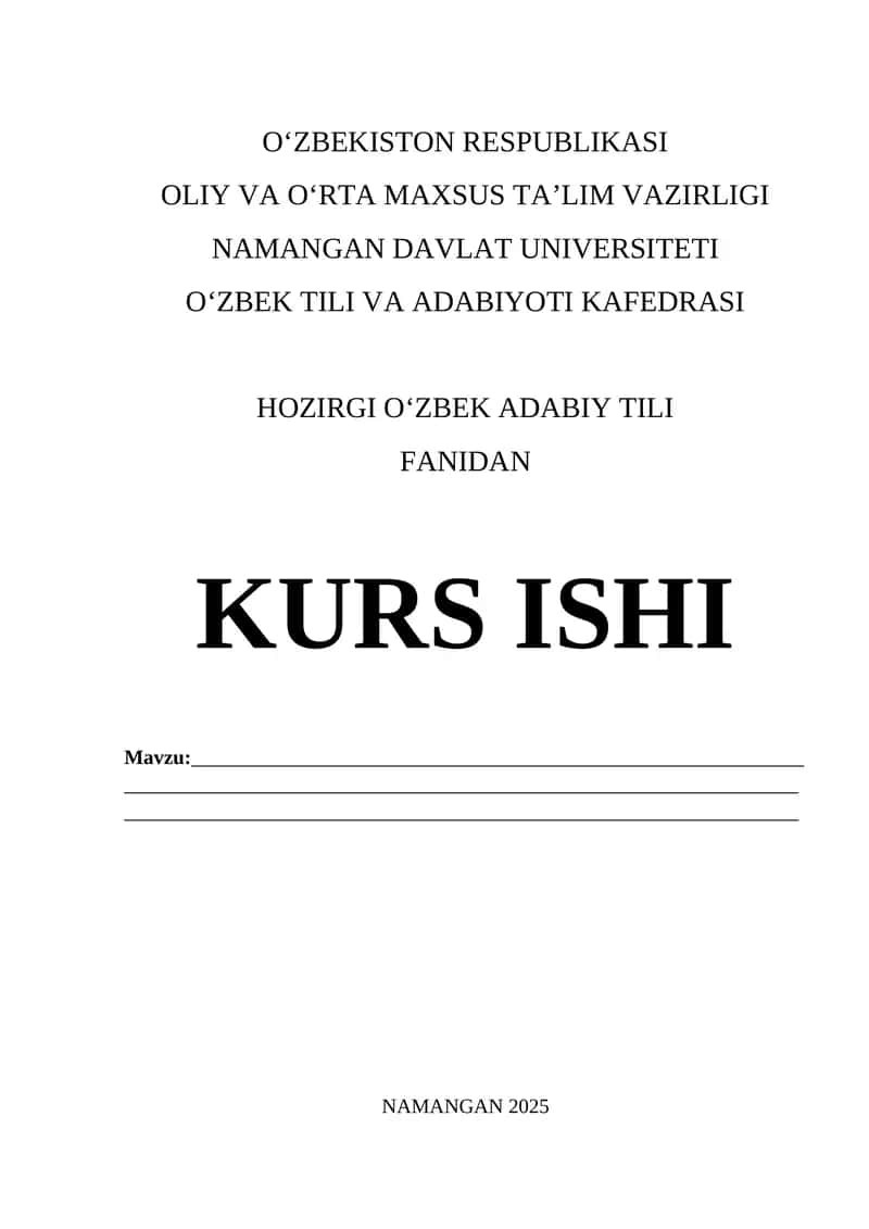 O‘zbek Tili Fanidan Kurs Ishi