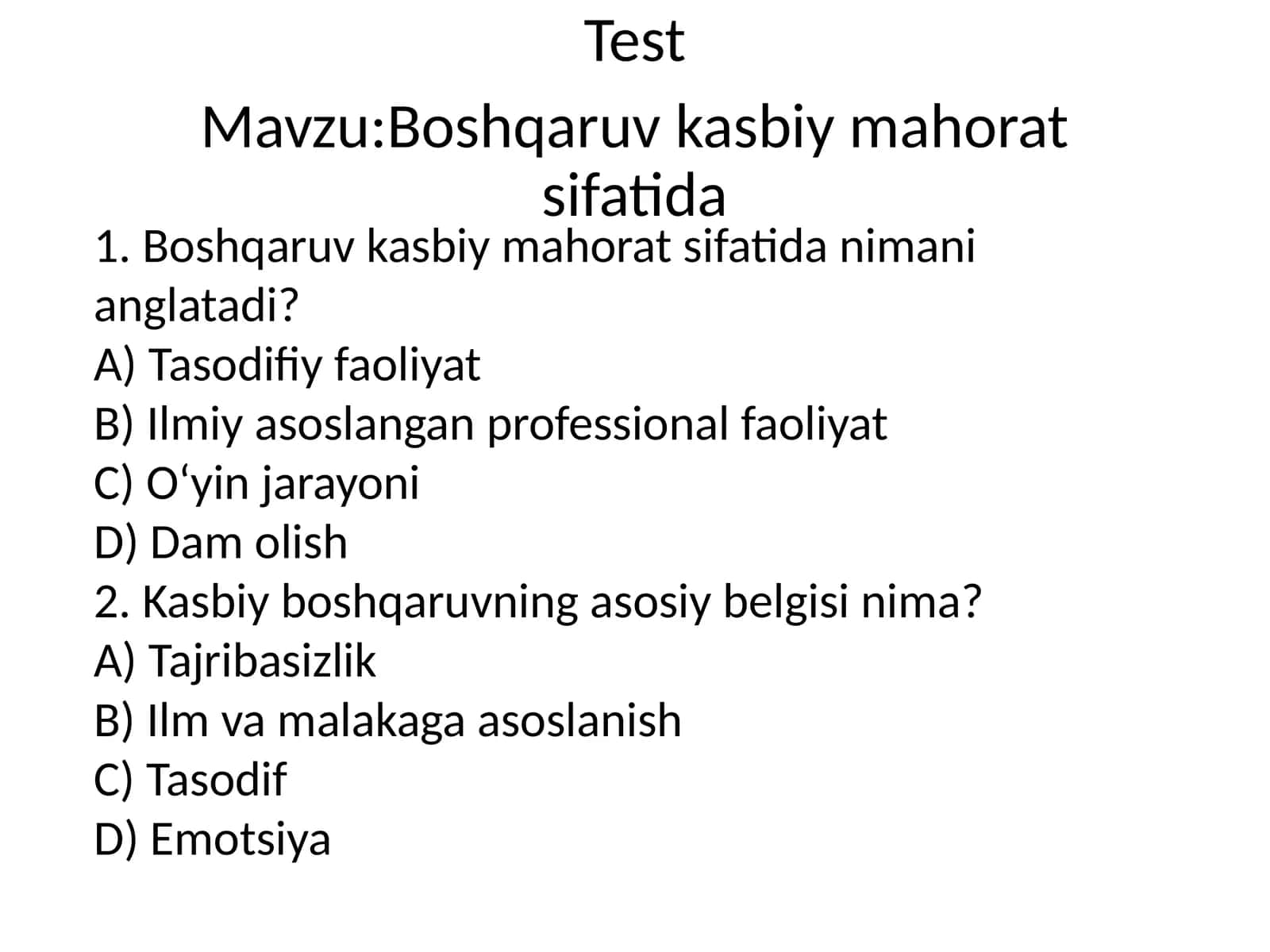 Boshqaruv kasbiy mahorat sifatida