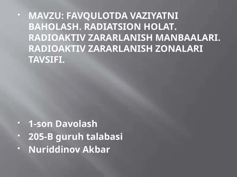Rаdiоаktiv bulut izi tо’lа pаrchаlаnish