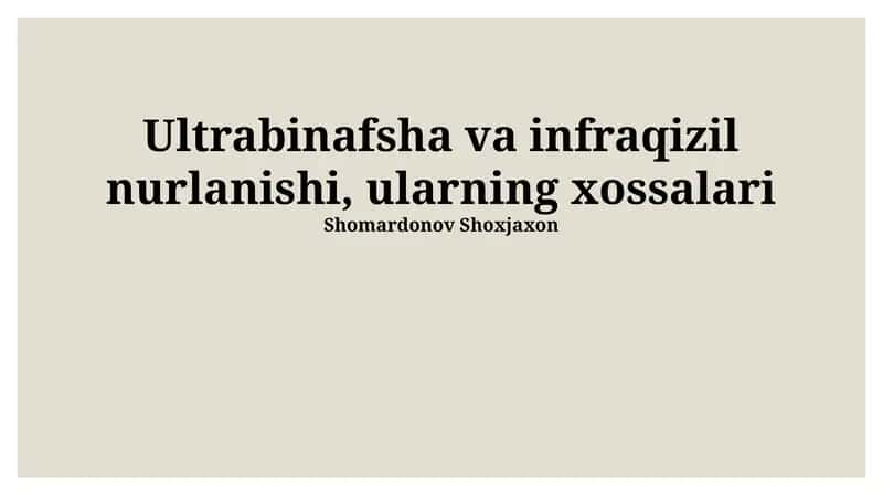 Ultraviyole va infraqizil nurlanish
