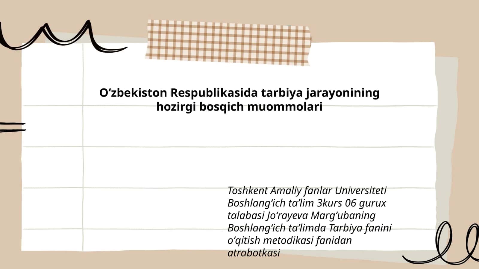 Tarbiya fanini oʻqitish metodikasi