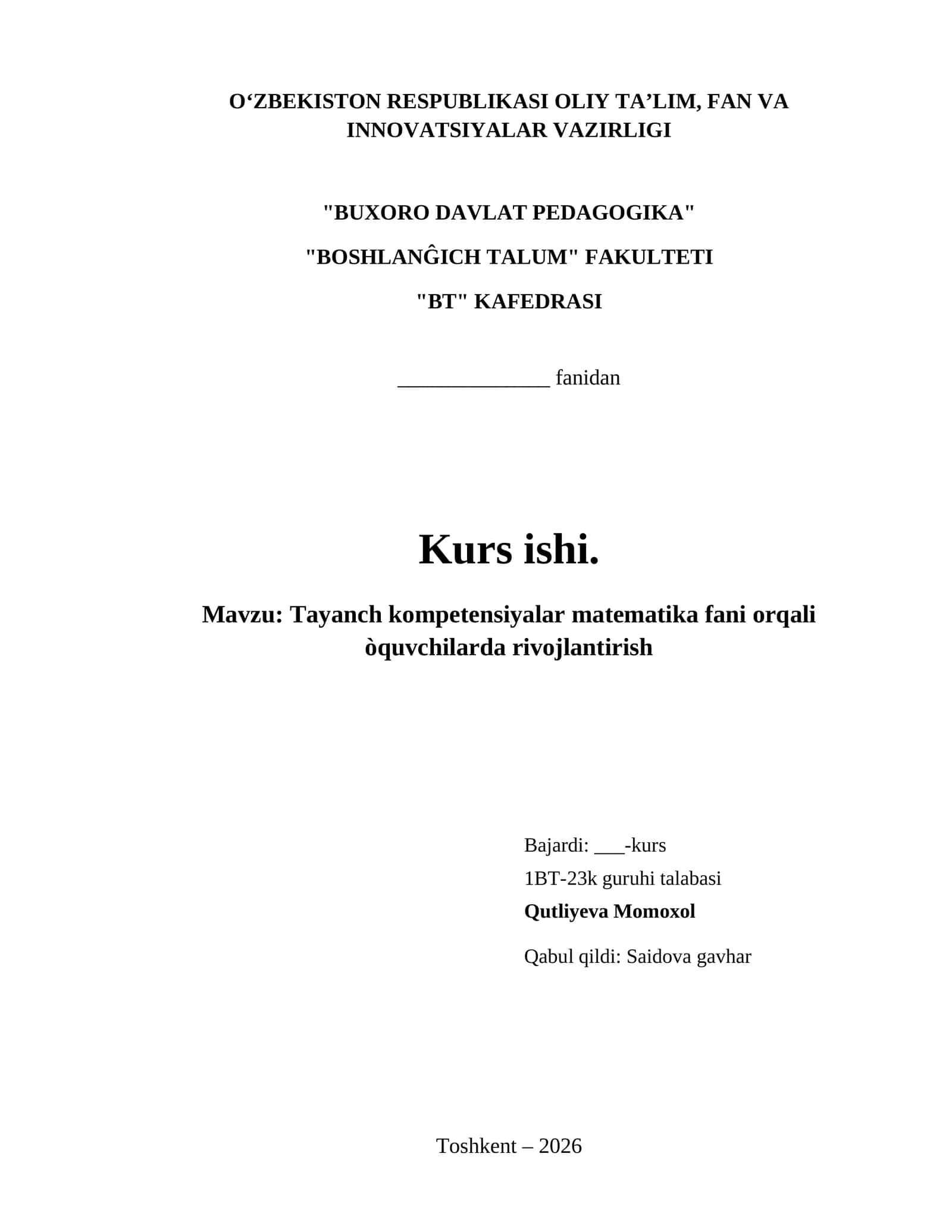 Tayanch kompetensiyalar matematika fani orqali òquvchilarda rivojlantirish