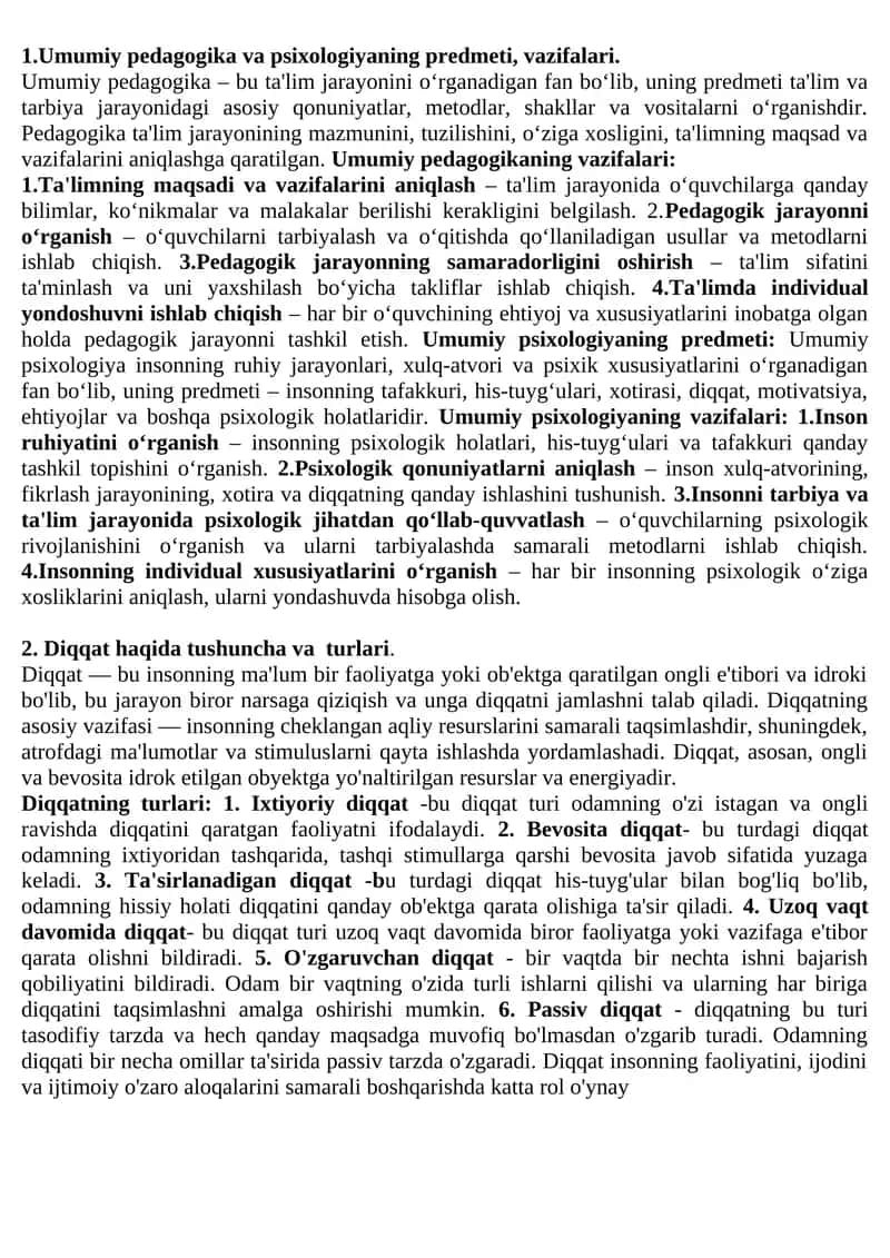 Umumiy pedagogika va psixologiya