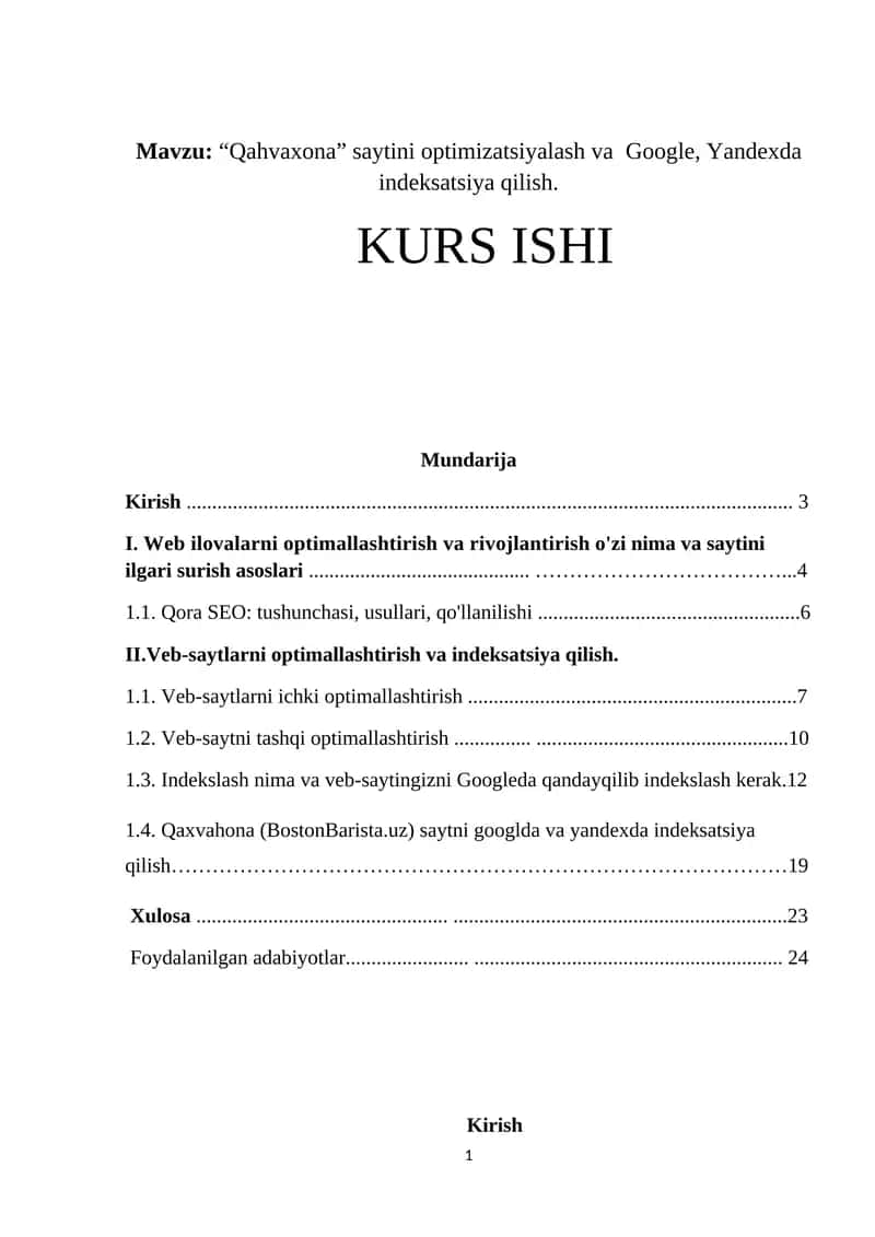 Qahvaxona Optimizatsiyalash Kursi