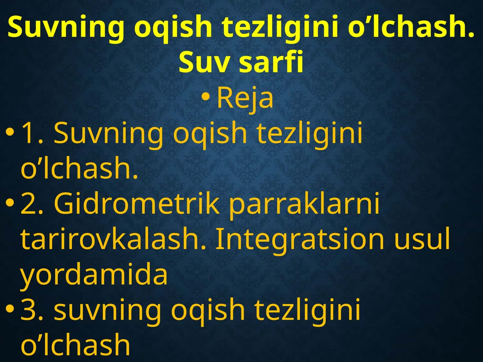 Suvning oqishtezligini o'lchash