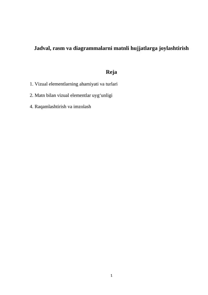Jadval, rasm va diagrammalarni matnli hujjatlarga joylashtirish