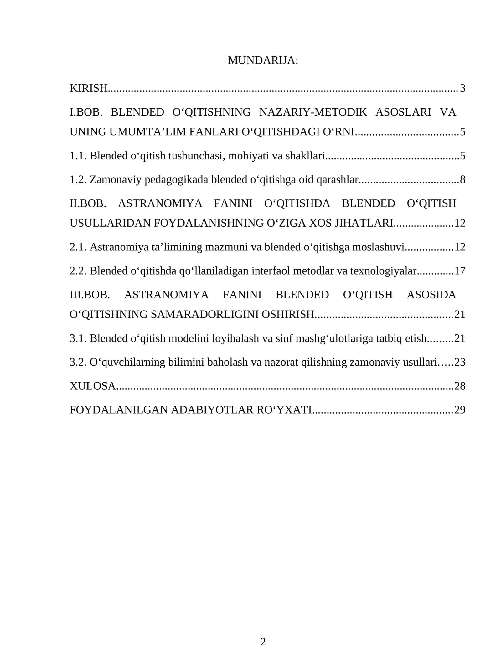 Astronomiya fanini Blended o‘qitish asosida o‘qitishning samaradorligini oshirish