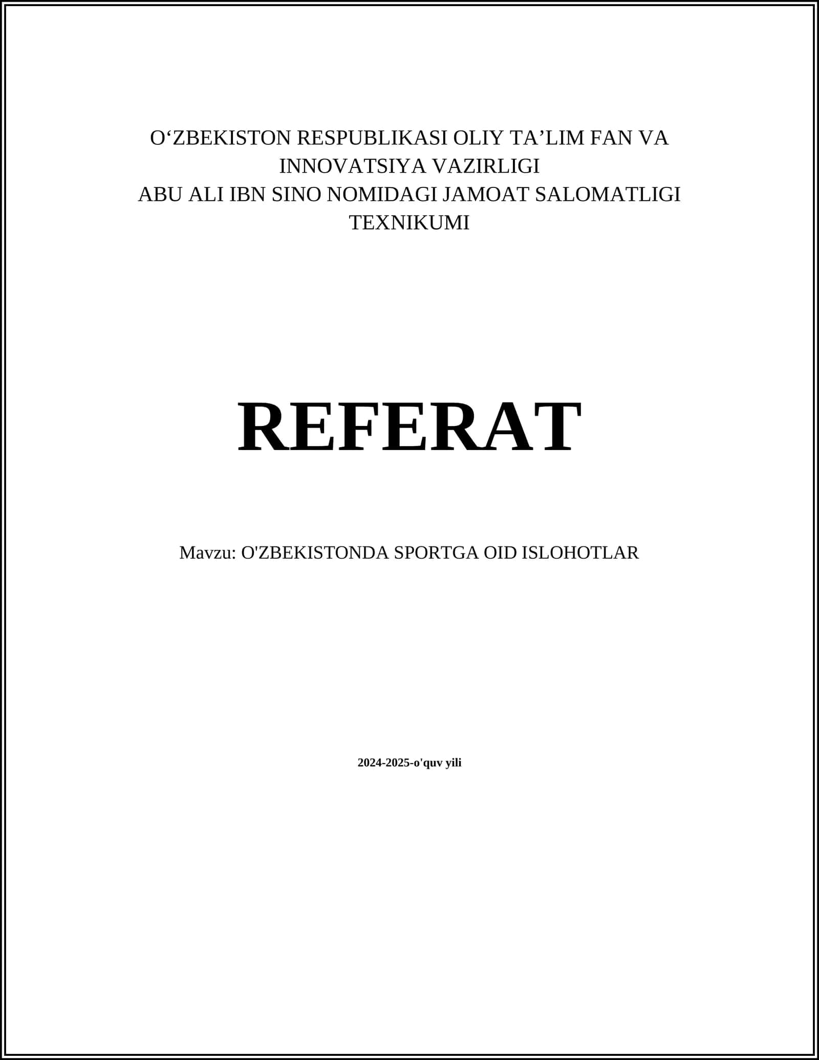 O'ZBEKISTONDA SPORTGA OID ISLOHOTLAR