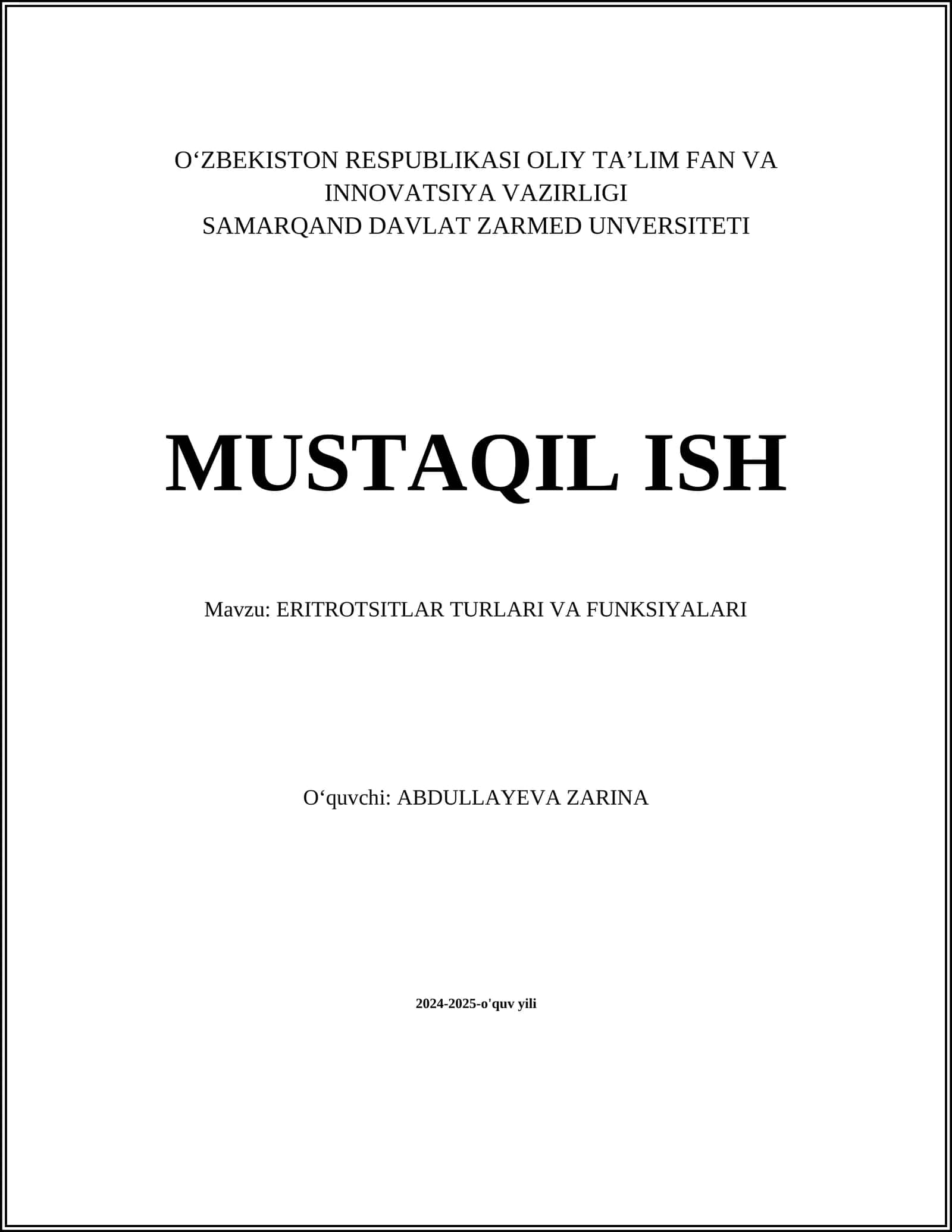 ERITROTSITLAR TURLARI VA FUNKSIYALARI