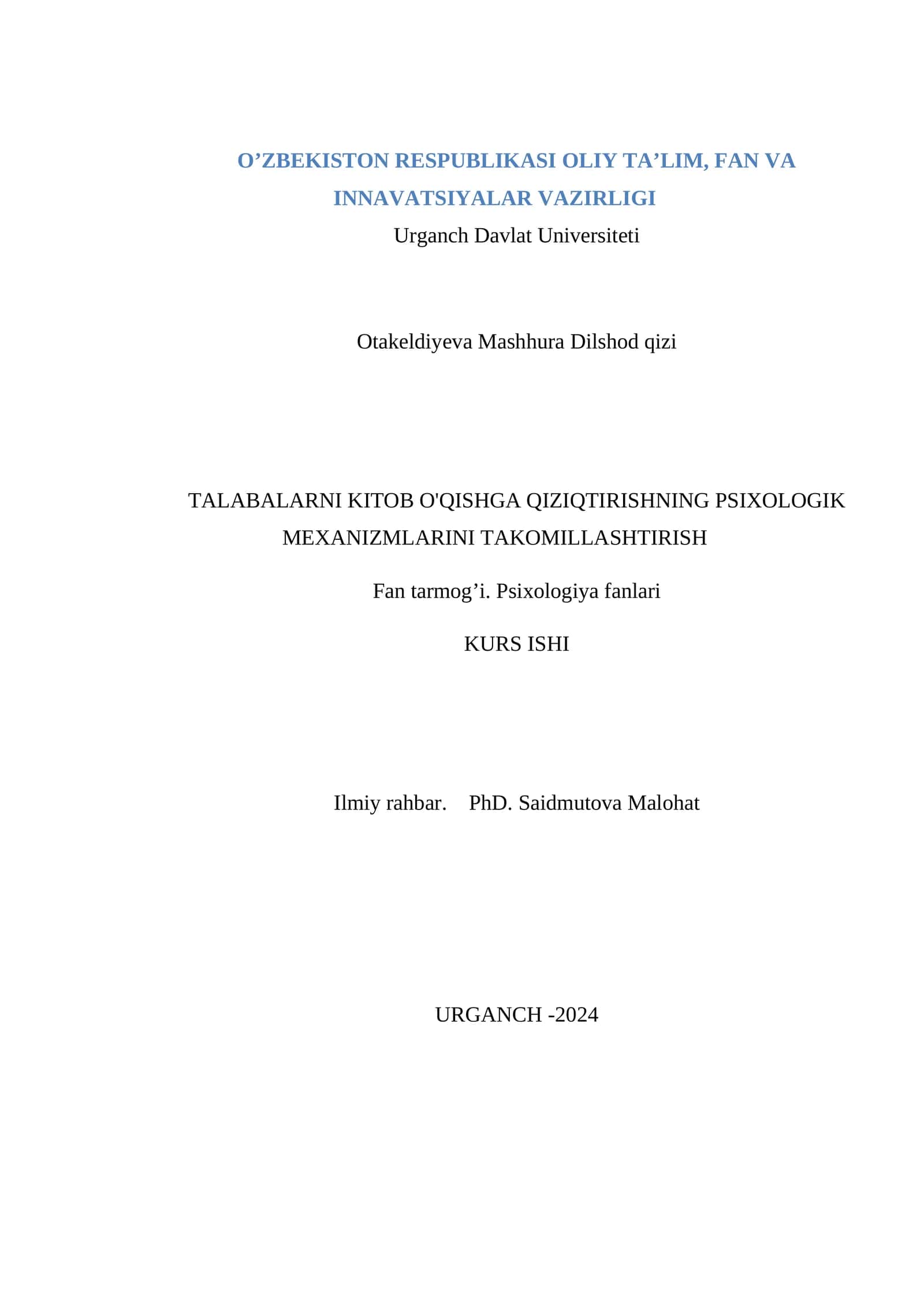 Maktabda psixologik xizmat tuzilmasi, tarkibi va faoliyatini tashkil etish