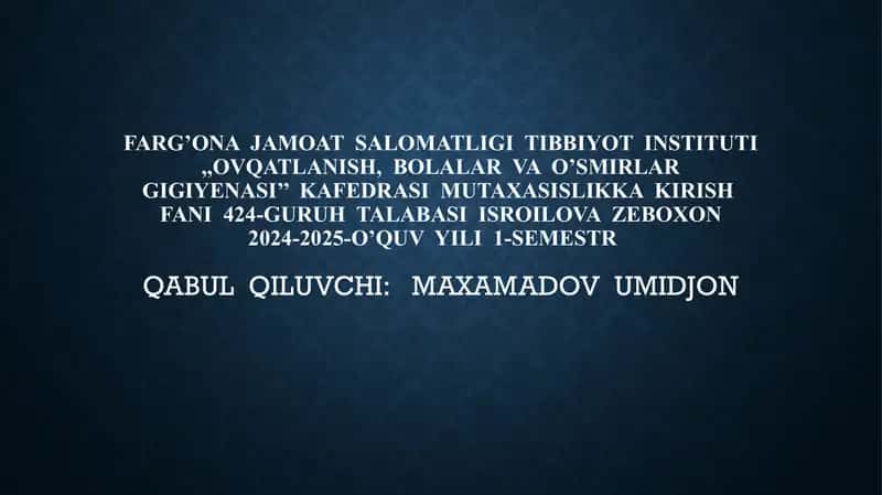 Tibbiy Profilaktika Ishi Yo'nalishida Gigiyena