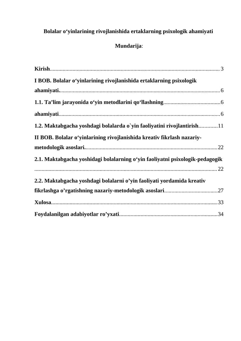 Bolalar o'yinlarining rivojlanishida ertaklarning psixologik ahamiyati