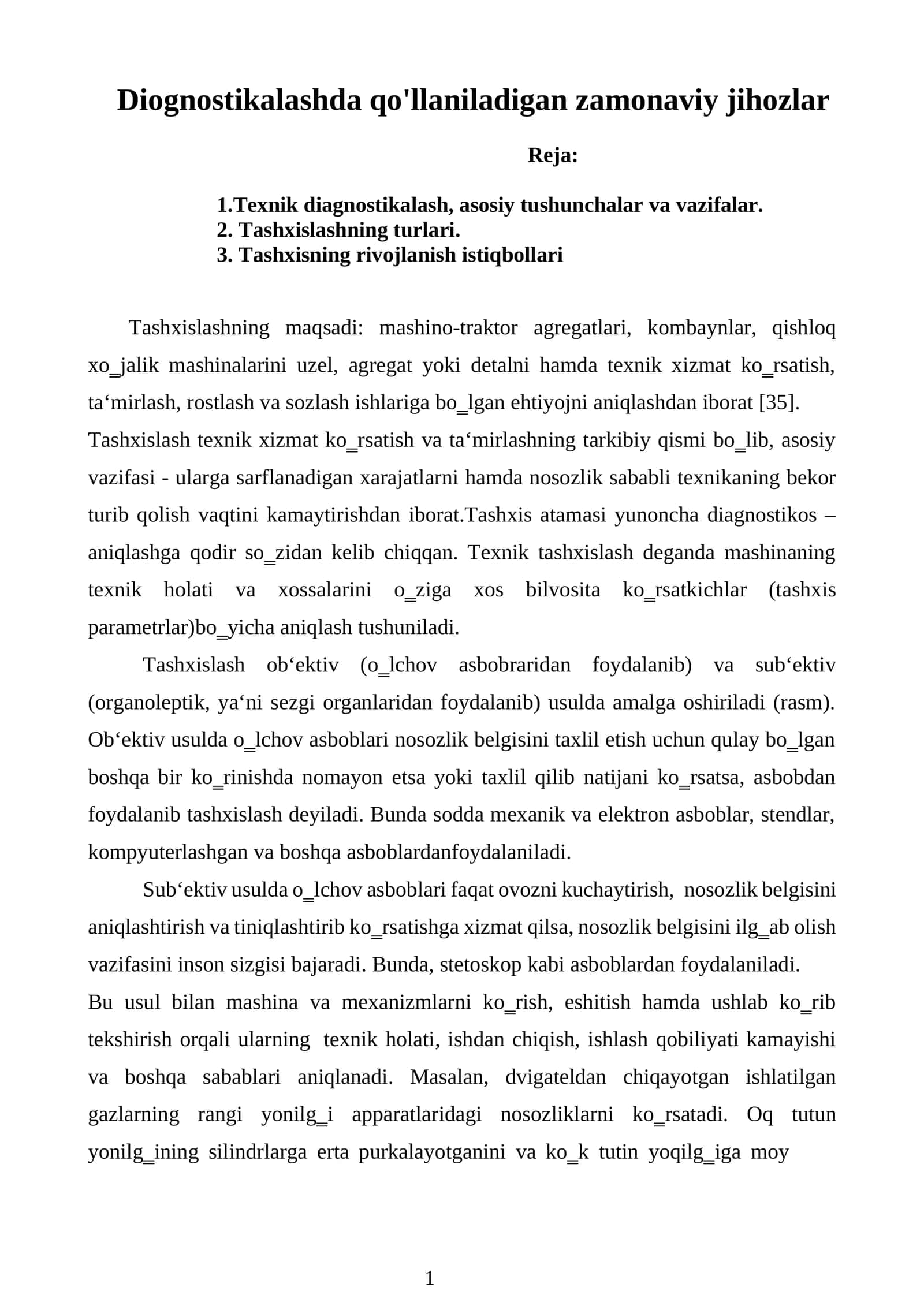 Zamonaviy jihozlar diognostikalash