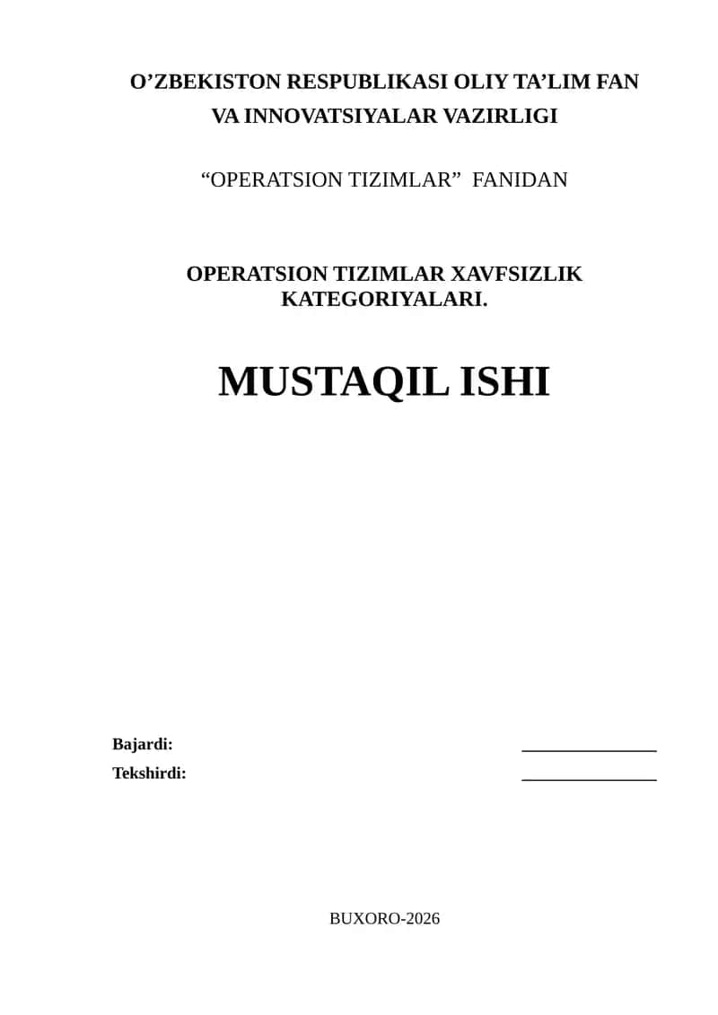 Operatsion tizimlar xavfsizlik kategoriyalari