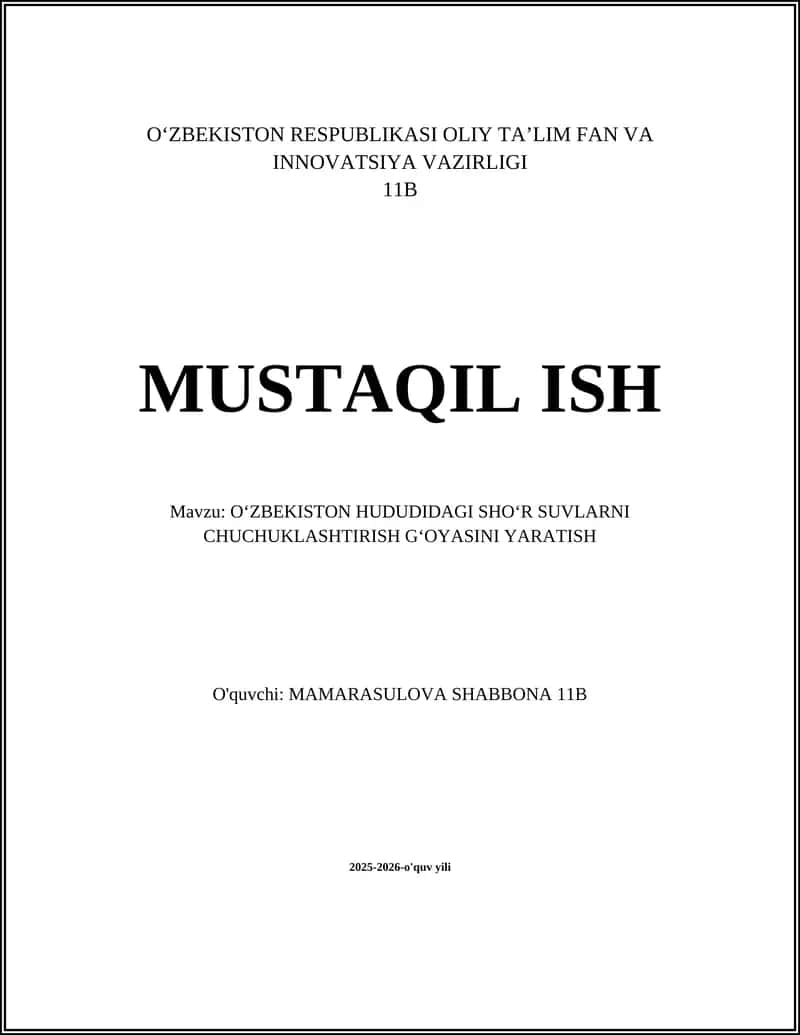 O‘ZBEKISTON HUDUDIDAGI SHO‘R SUVLARNI CHUCHUKLASHTIRISH G‘OYASINI YARATISH