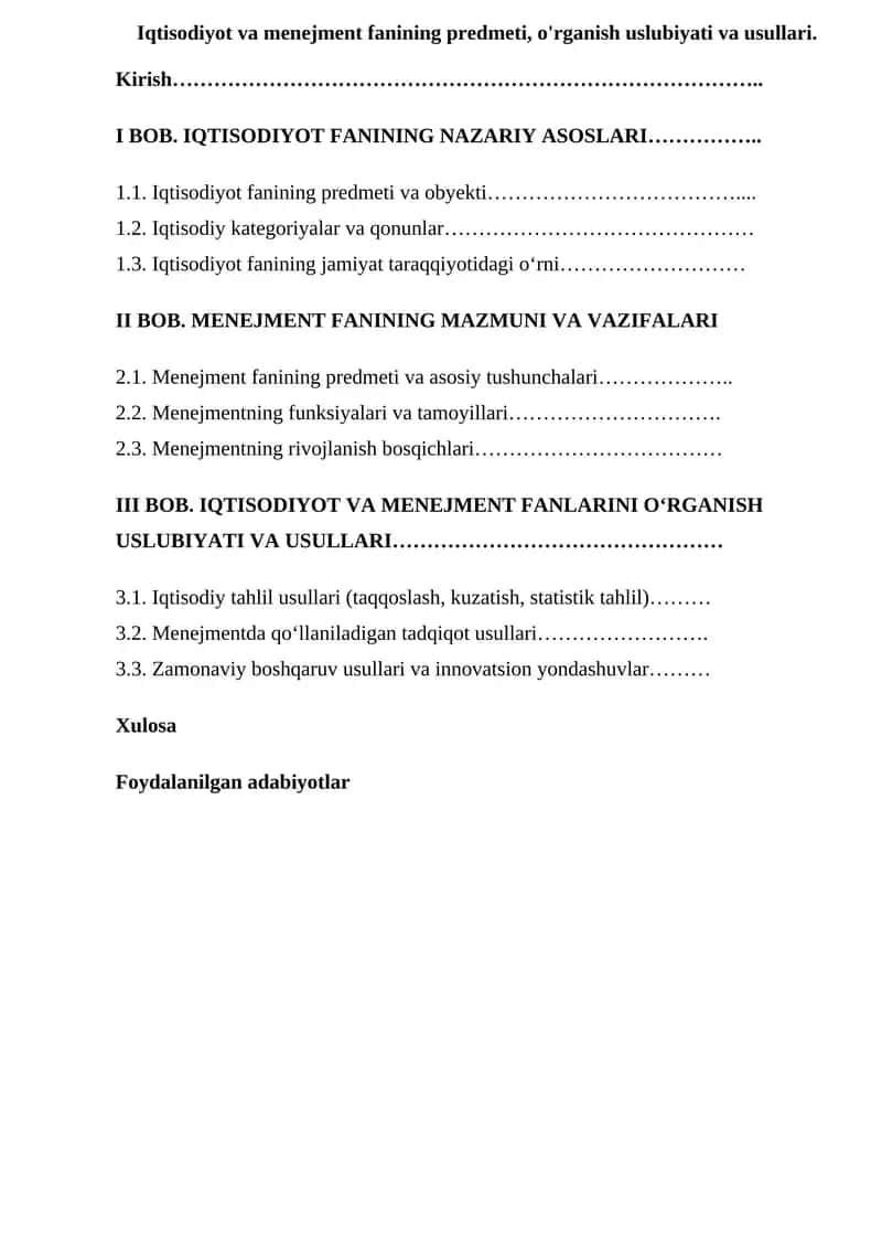 Iqtisodiyot va menejment fanlari
