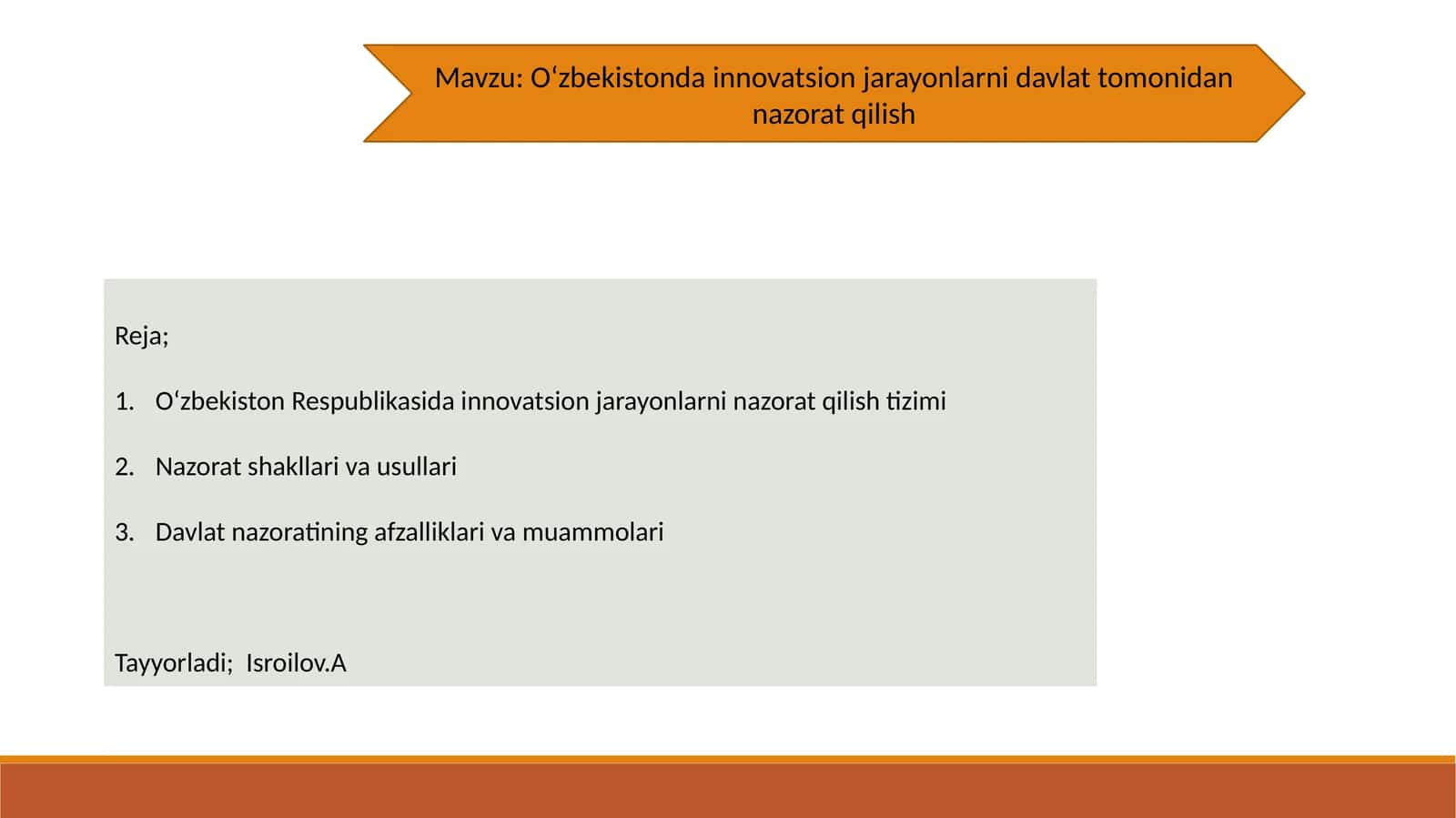 O‘zbekistonda innovatsion jarayonlarni davlat tomonidan nazorat qilish