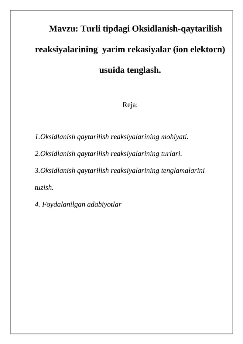 Oksidlanish-qaytarilish reaksiyalari