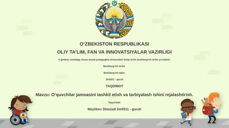 O‘quvchilar jamoasini tashkil etish va tarbiyalash ishini rejalashtirish