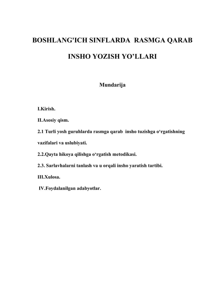 BOSHLANG'ICH SINFLARDA  RASMGA QARAB INSHO YOZISH YO’LLARI