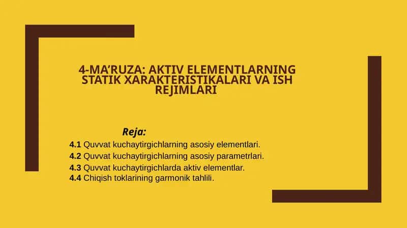 Quvvat kuchaytirgichlarning asosiy elementlari