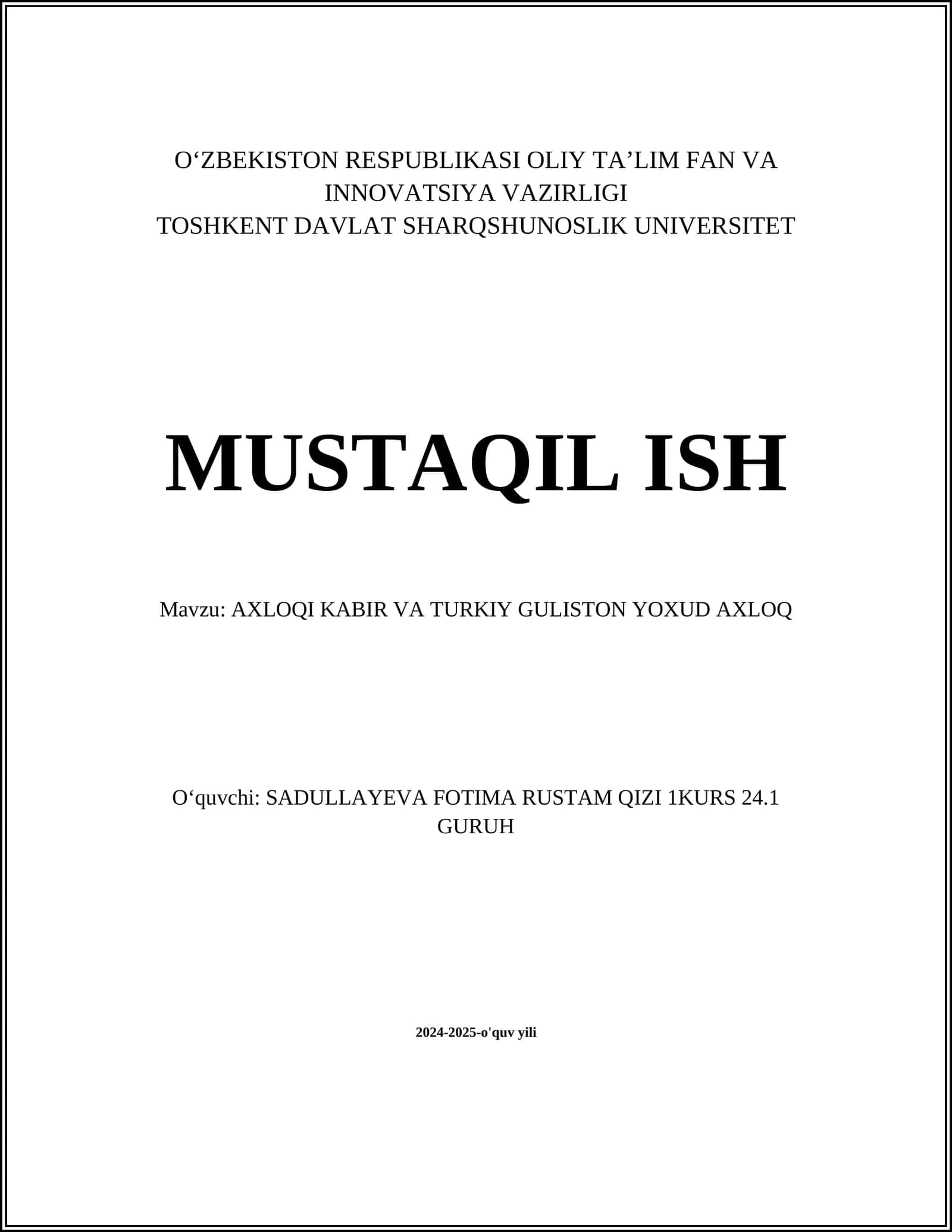 AXLOQI KABIR VA TURKIY GULISTON YOXUD AXLOQ