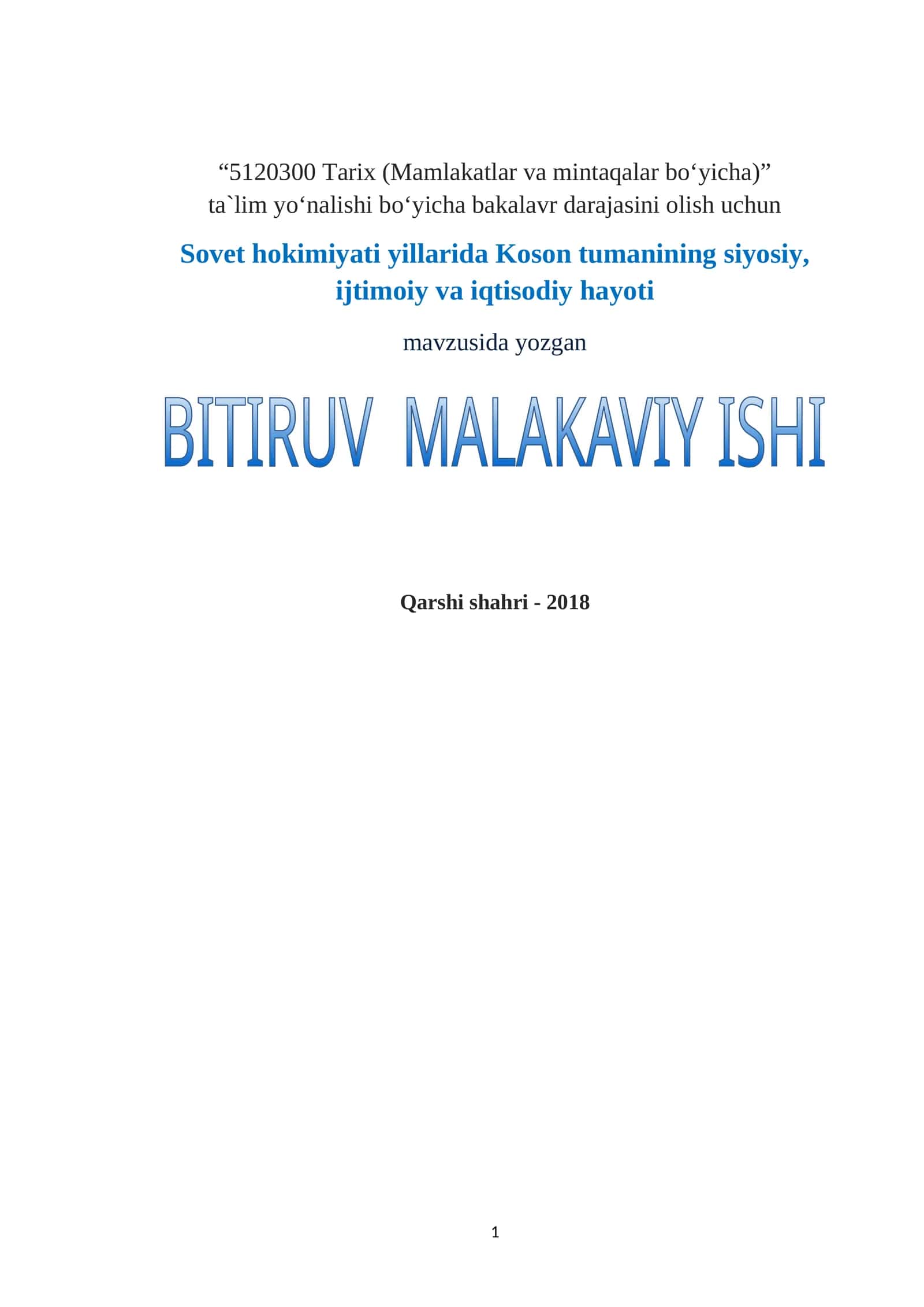 Sovet hokimiyati yillarida Koson tumanining siyosiy, ijtimoiy va iqtisodiy hayoti