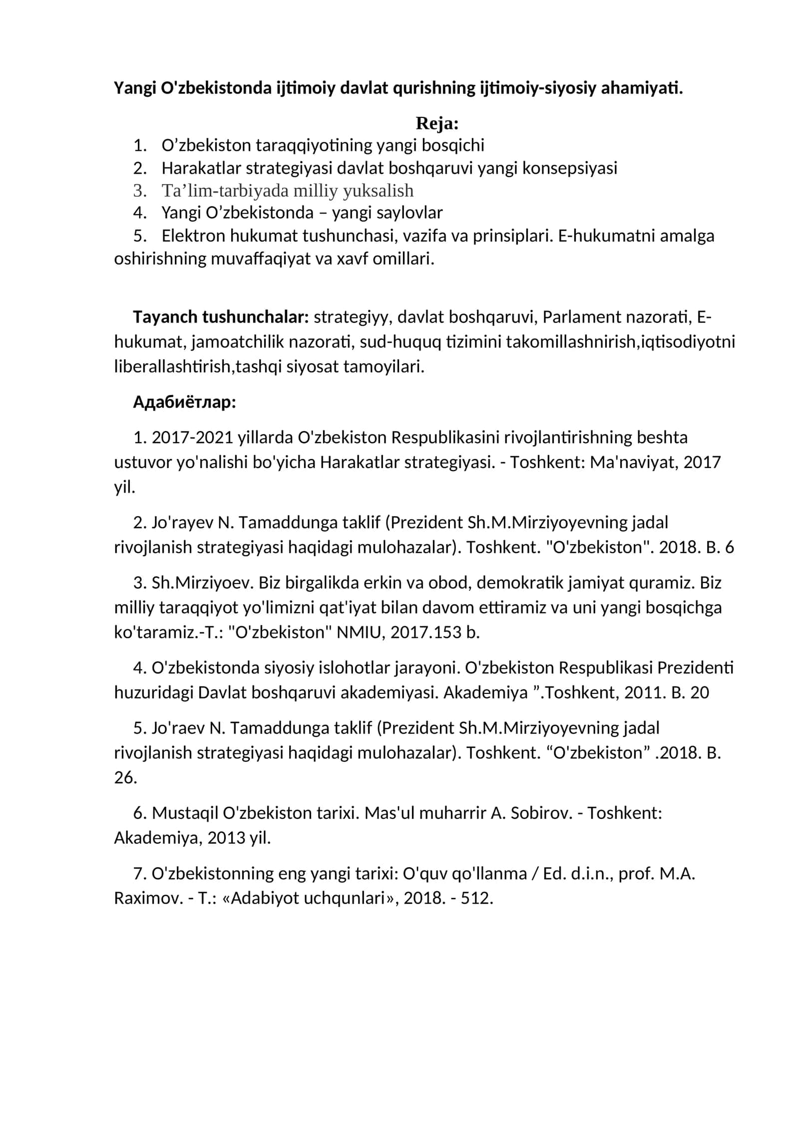 Yangi O'zbekistonda ijtimoiy davlat qurishning ijtimoiy-siyosiy ahamiyati
