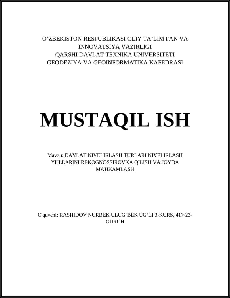 Davlat Nivelirlash Turlari