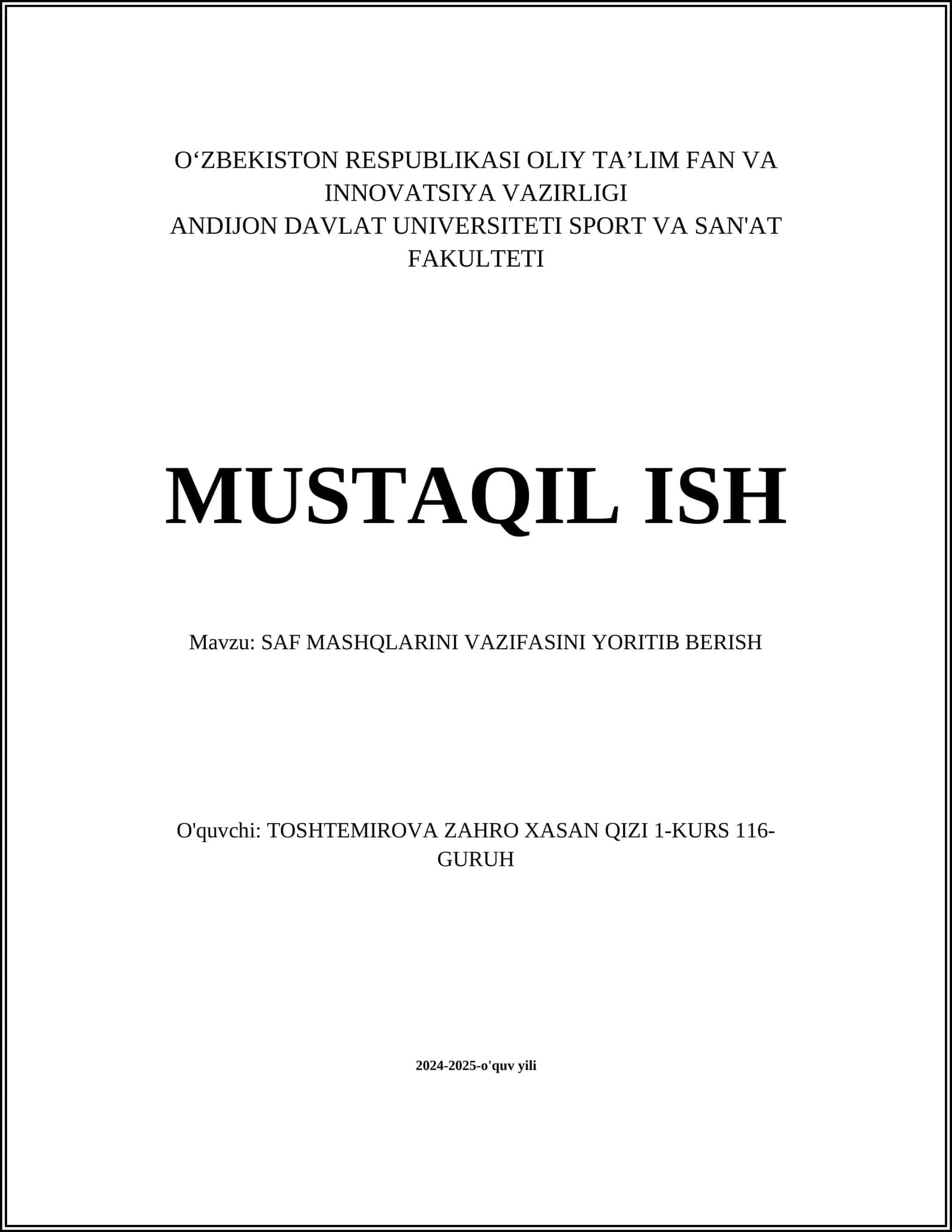 SAF mashqlarining vazifasi