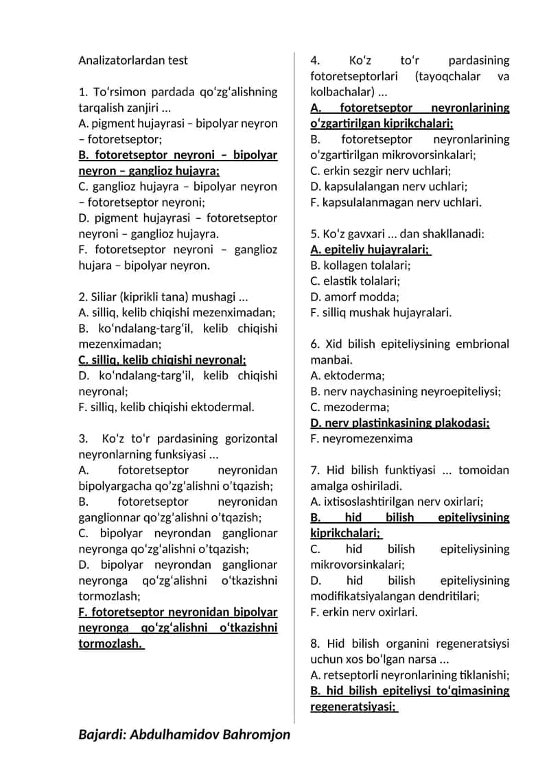 Analizatorlardan test