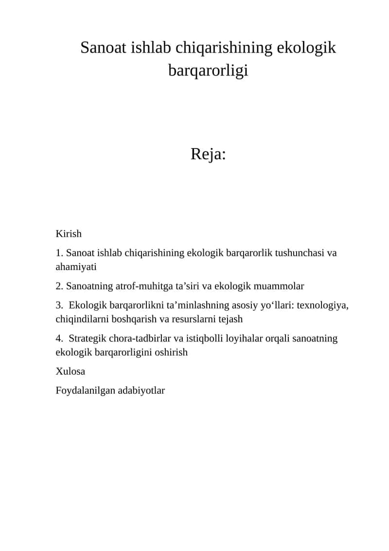 Sanoat ishlab chiqarishining ekologik barqarorligi