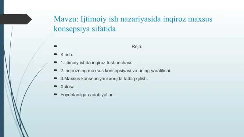 Ijtimoiy ish nazariyasida inqiroz maxsus konsepsiya sifatida