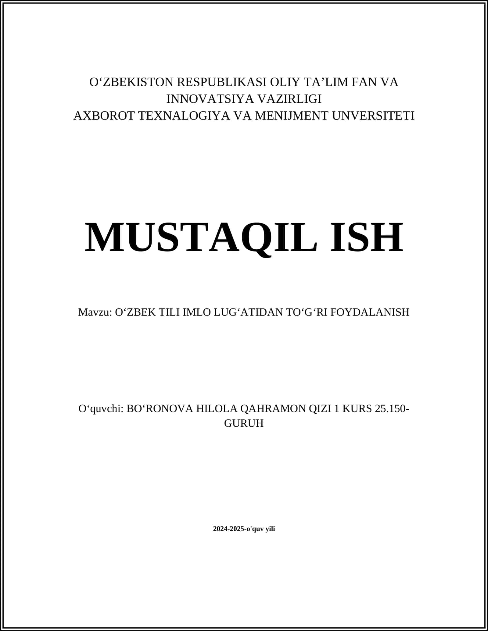 O‘ZBEK TILI IMLO LUG‘ATIDAN TO‘G‘RI FOYDALANISH