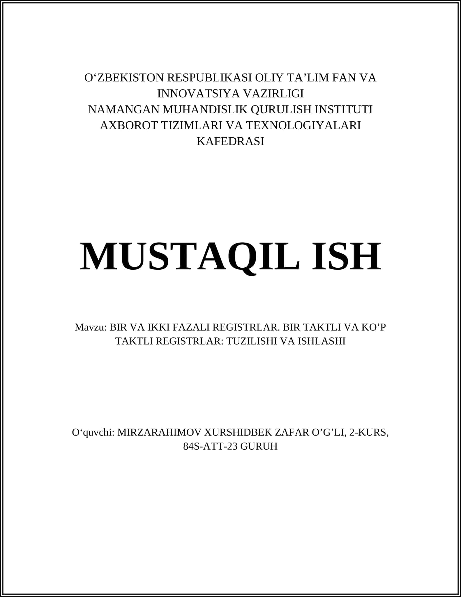 BIR VA IKKI FAZALI REGISTRLAR