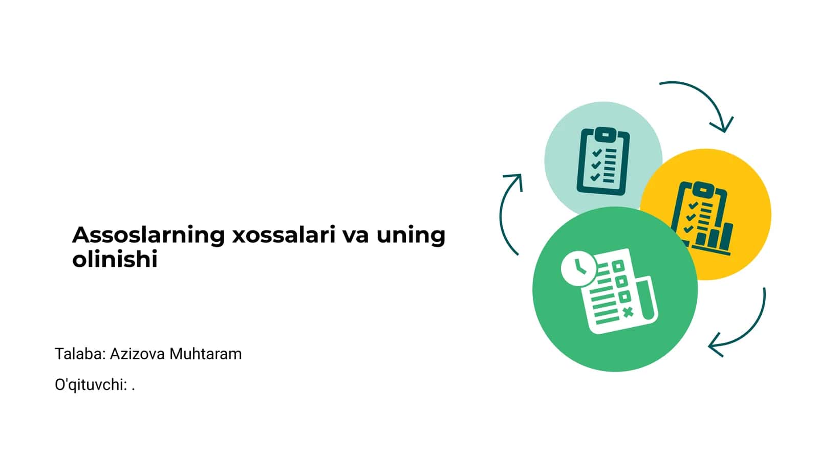 Assoslarning xossalari va uning olinishi