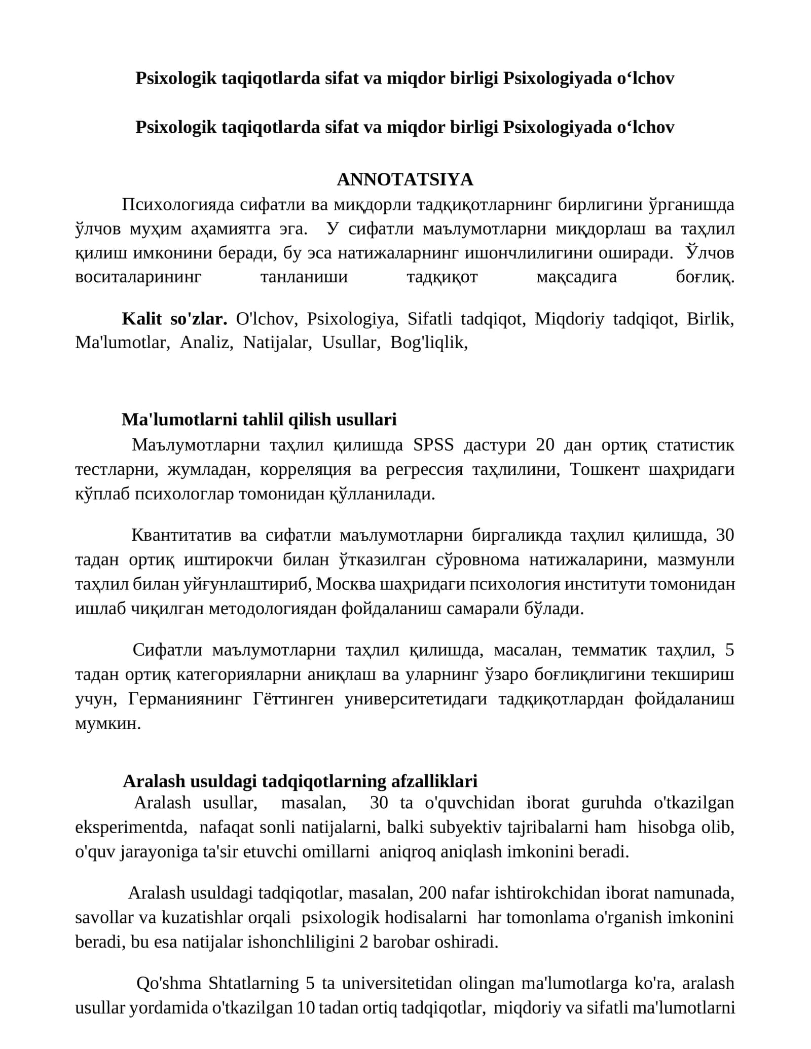 Ma'lumotlarni tahlil qilish usullari