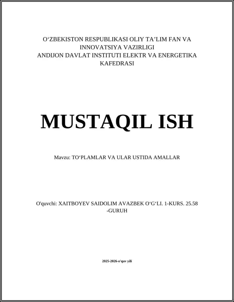 To‘plamlar va ular ustida amallar