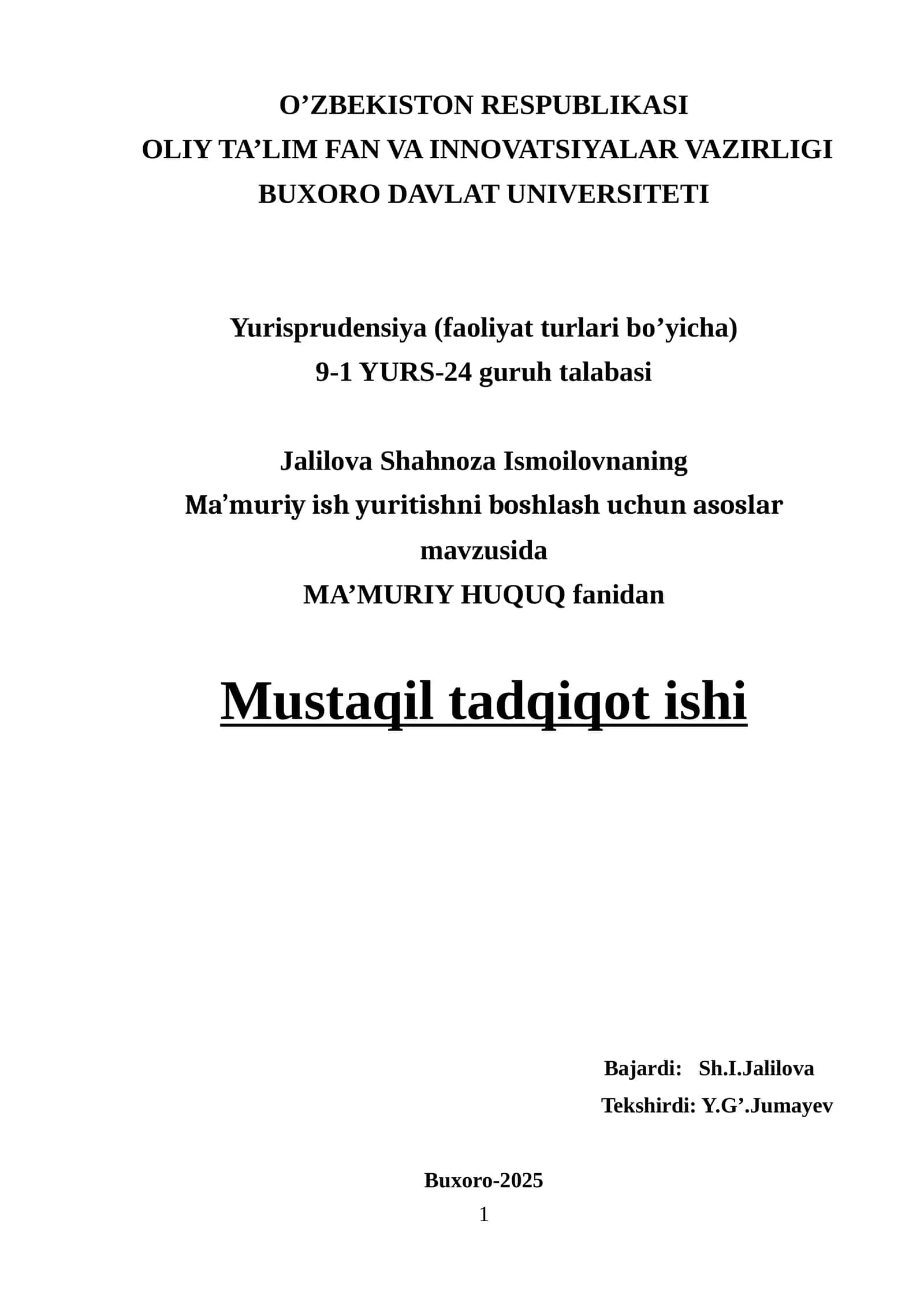 Ma’muriy ish yuritishni boshlash uchun asoslar