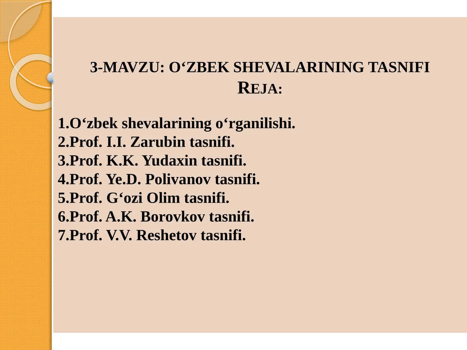 O‘ZBEK SHEVALARINING TASNIFI
