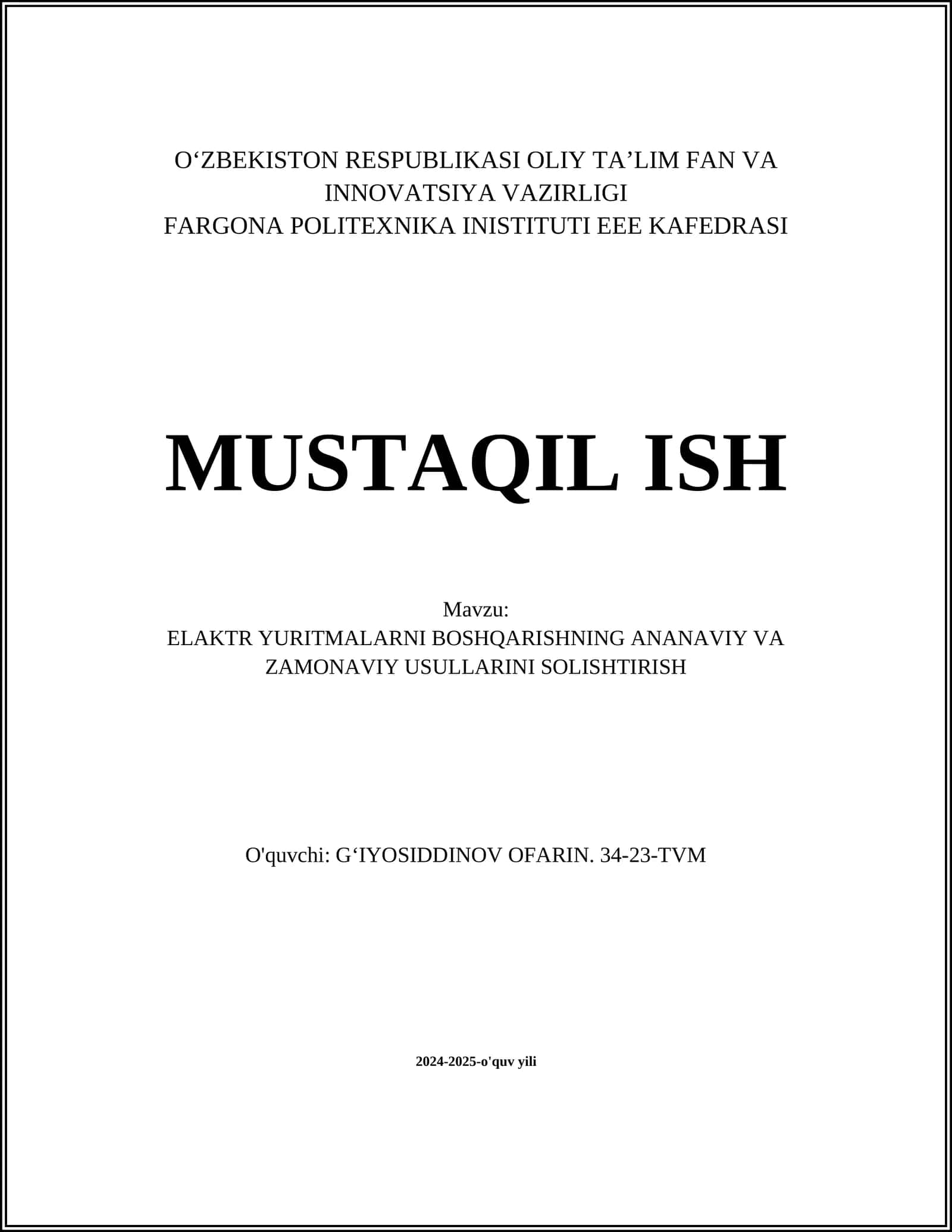ELAKTR YURITMALARNI BOSHQARISHNING ANANAVIY VA ZAMONAVIY USULLARINI SOLISHTIRISH