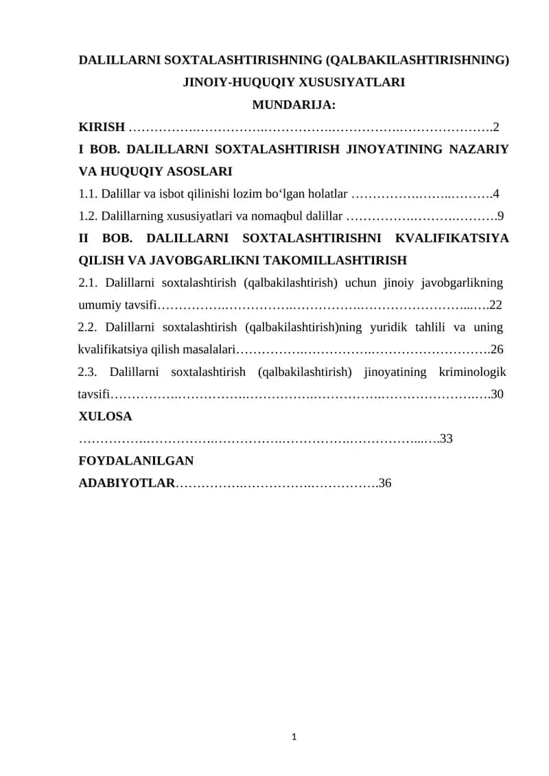 DALILLARNI SOXTALASHTIRISHNING (QALBAKILASHTIRISHNING) JINOIY-HUQUQIY XUSUSIYATLARI