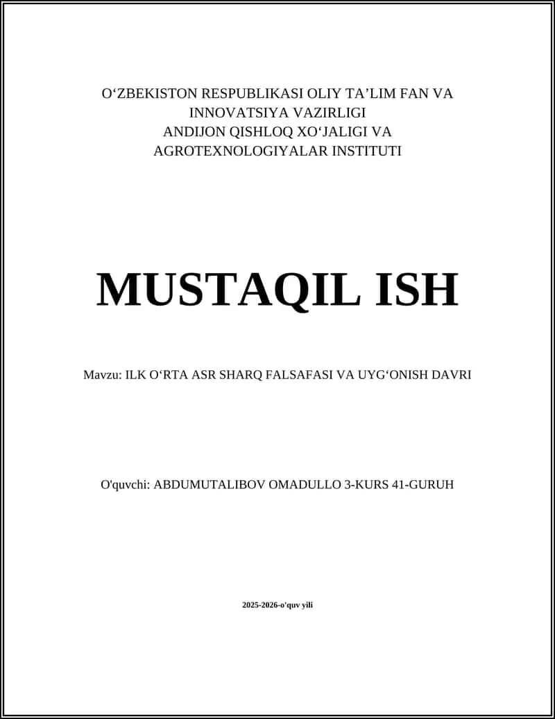 ILK O‘RTA ASR SHARQ FALSAFASI VA UYG‘ONISH DAVRI