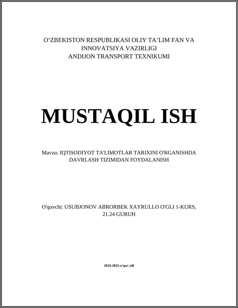 Iqtisodiyot Ta'limotlar Tarixini O'rganishda Davrlash Tizimid